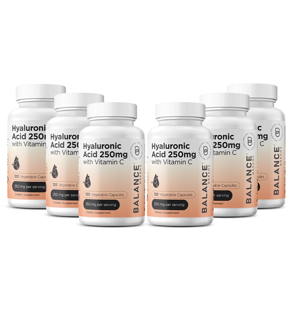 Reine Hyaluronsäure Ergänzung 250mg mit Vitamin C 50mg, 120 Vegan Kapseln - Haut Hydration für natürliches Glow, Haar, Nägel, Knochen & Gelenkgesundheit Formel