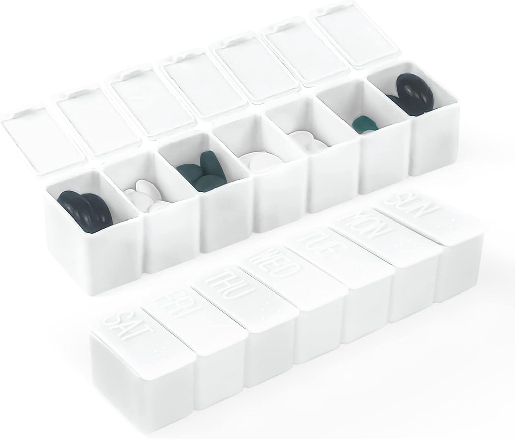 Wöchentliche kleine Pille Organizer, 7 Tage Pille Case, Tägliche Vitamin Case Medizin Box, Pillen-Container für Medizin ergänzt Fischöl (2Pcs, Weiß)