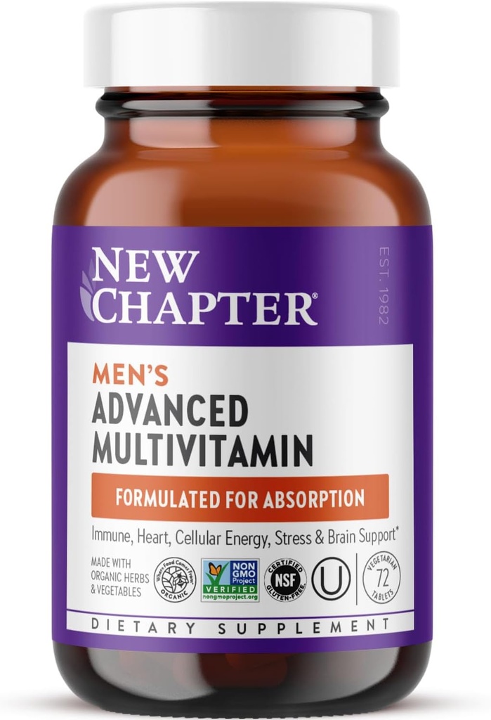Neue Kapitel Men's Multivitamin Advanced Formel für Stress, Gehirn, Immune, Herz-und Energie-Unterstützung, Höhere Niveaus von vollwertigen Fermented Essential Nährstoffe für Männer + Selen + B Vitamine, 72 ct