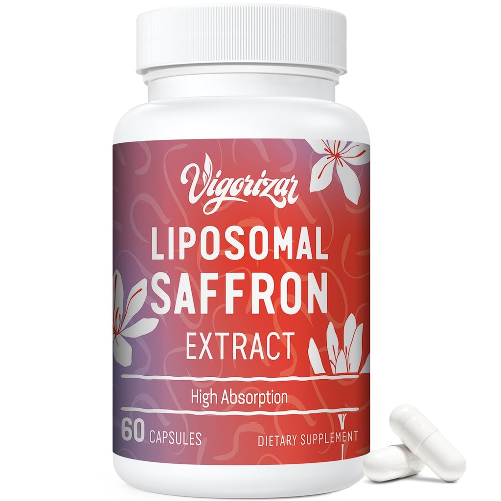 Saffron Supplements - 100% Pure Saffron Extract 88.5 mg, maximale Absorption, bessere Bioverfügbarkeit, Liposomal Ergänzungen für Stimmung, Fokus & Vision - 60 Vegan Kapseln, Made in USA