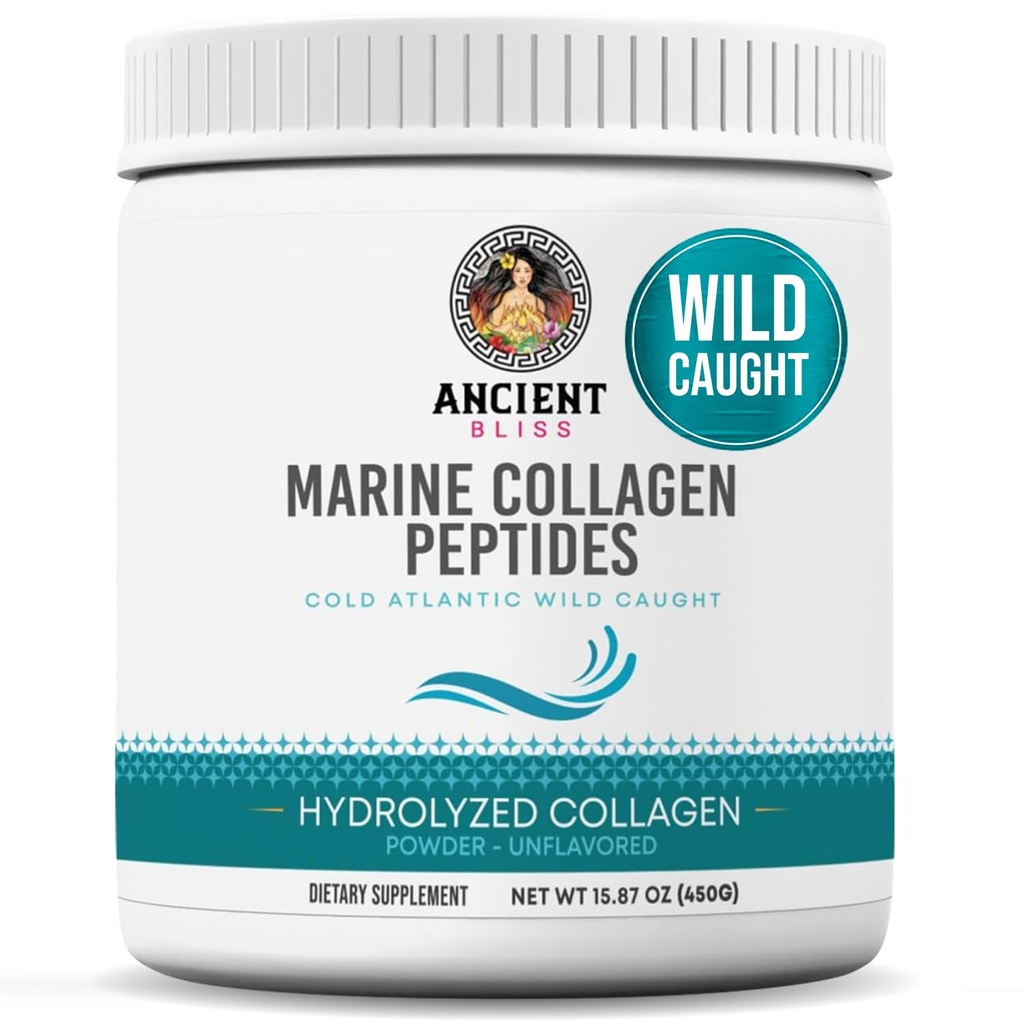 Antike Bliss Wild-Caught Marine Fish Collagen Peptide Powder, Flavorless Collagen Protein Supplement mit Typ 1, Non-GMO, Gluten-Free, Aminosäure Supplement für Haut, Haar und Nägel, 15.87 Oz