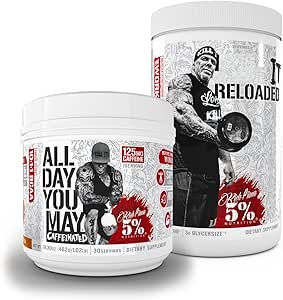 5% Ernährung Rich Piana Bundle | AllDayYouMay Caffeinated BCAA Powder (Southern Sweet Tea) + Reloaded High-Stim Pre-Workout (Fruit Punch)