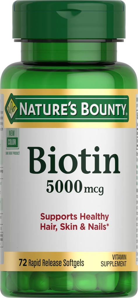 Nature's Bounty Biotin, unterstützt Stoffwechsel für zelluläre Energie und gesundes Haar, Haut und Nägel, 5000 mcg, 72 Softgels