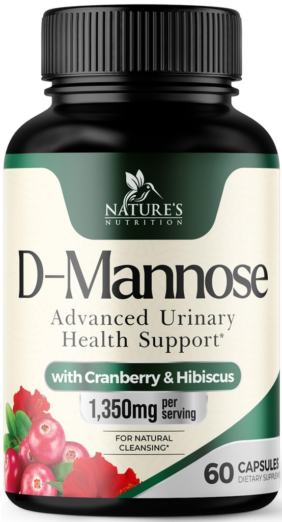 D-Mannose Supplement 1.350 mg mit Cranberry & Hibiscus - Effektive Fast-Acting, Flush Die Verunreinigungen für natürliche Blase, Urinary Tract Health Support, für Frauen und Männer, Non-GMO, Vegan, 60 Kapseln