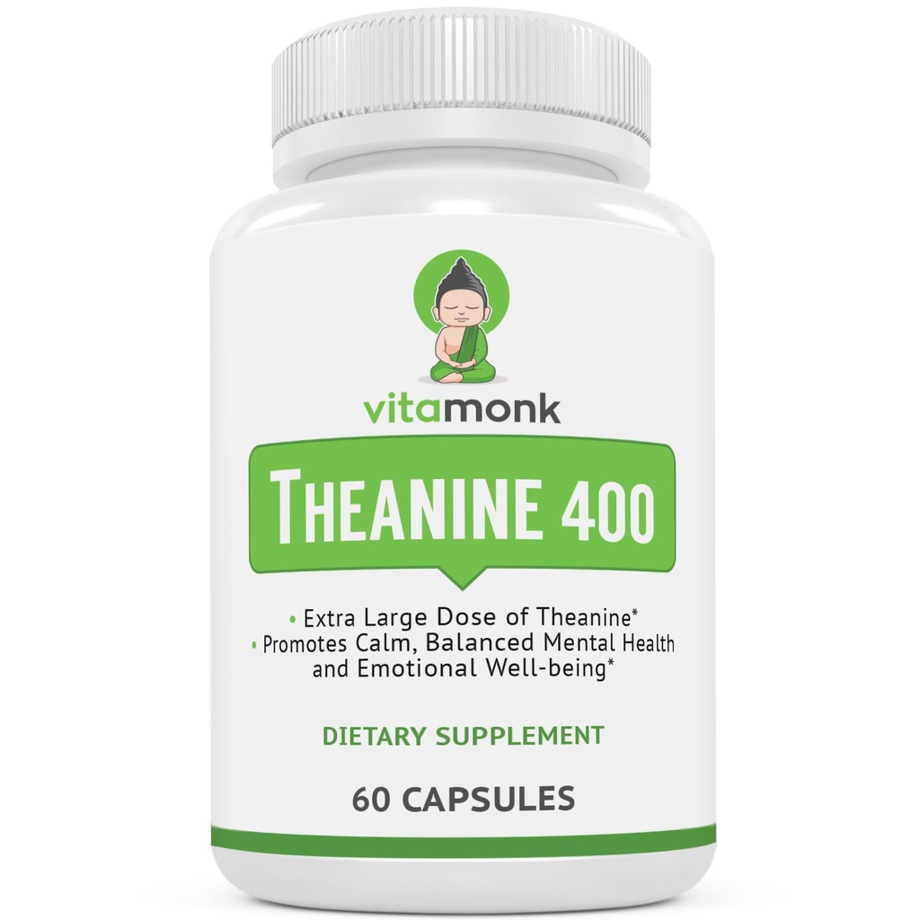 VitaMonk L Theanine 400mg Supplement - L-Theanine 400mg ohne künstliche Füllstoffe - Extra Strength L Theanine Supplement - Ltheanine 60 Kapseln