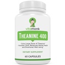 VitaMonk L Theanine 400mg Supplement - L-Theanine 400mg ohne künstliche Füllstoffe - Extra Strength L Theanine Supplement - Ltheanine 60 Kapseln