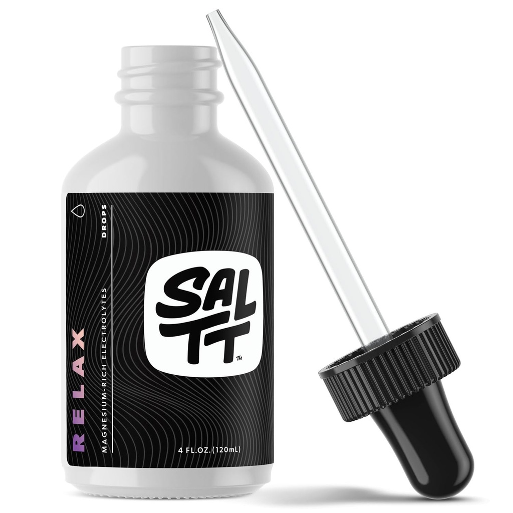 SALTT Relax Magnesium Tropfen - Ionic Magnesium Chloride w/Sodium, Kalium, Elektrolyte - Trace Minerals Tropfen - Glutenfrei, Zuckerfrei, Keto Friendly - von Utah's Great Salt Lake - 120ml Dropper