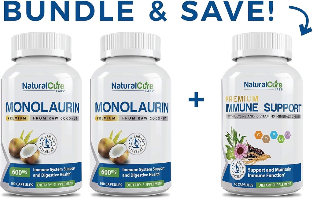 Natürliche Cure Labs Monolaurin 600mg 2 Packung + Immununterstützung