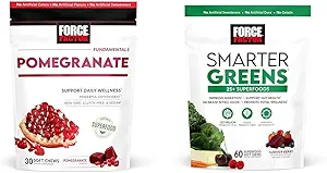 Kraftfaktor Granatapfel Weiche Chews für gesunde Aging & Smarter Greens Superfood Chews mit 25+ Superfoods, Probiotics & Prebiotic Fiber, 60 Soft Chews