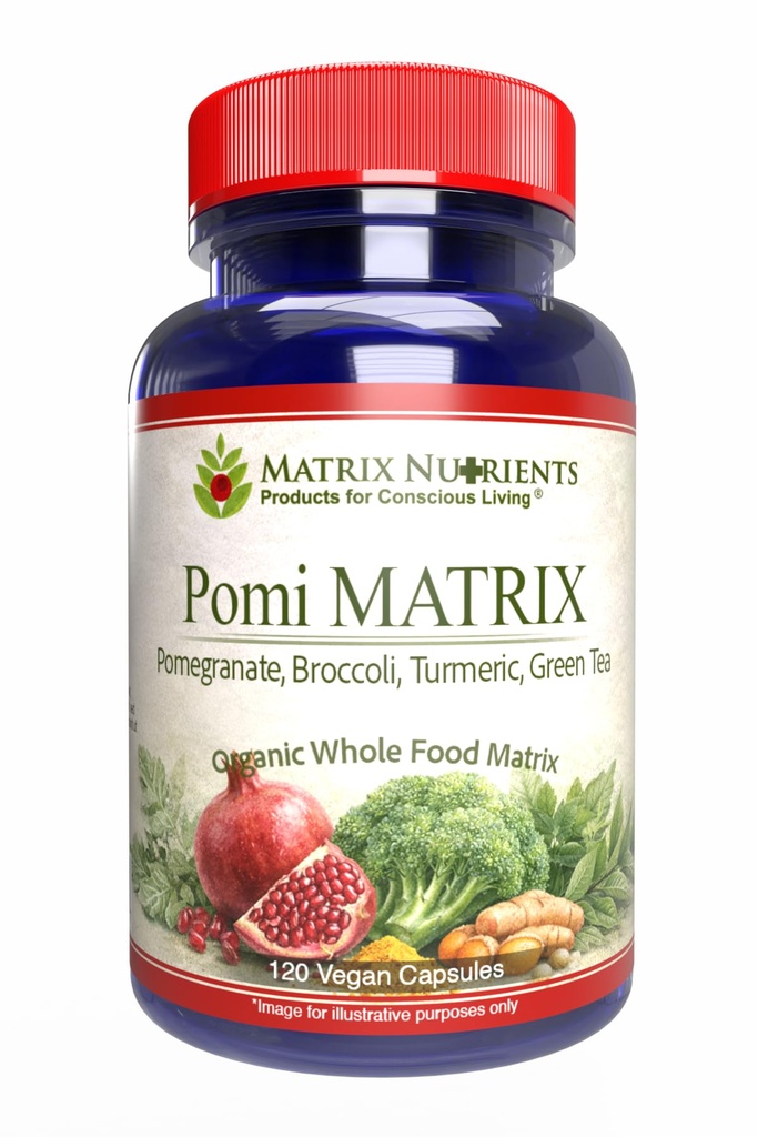 POMI Matrix - 10 mal stärker als der Wettbewerb! - Niedrigere PSA Levels für gesunde Prostata - 100% Organic - Zutaten: Granatapfel, Grüner Tee, Turmeric, Broccoli - Vegan Capsules (120ct)