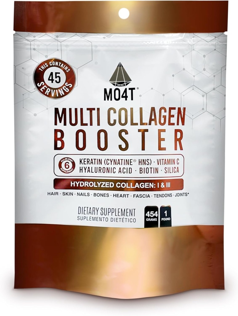 Multi Collagen Booster Powder – Extra Strength Collagen Supplement mit Keratin, Biotin, Hyaluronsäure, Vitamin C & Silica – Extra Nährstoffe für Haare, Nägel, &amp; Haut -1 Pfund