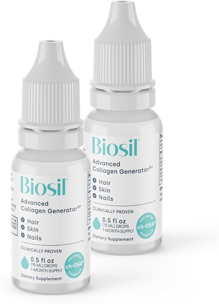 Biosil Collagen Booster Supplement - 0.5 fl oz Drops, Paket von 2 - patentierter ch-OSA-Aktivator für Haut, Haar, Nägel & Gelenke - Unterstützt natürliche Produktion - 60-Tage-Versorgung