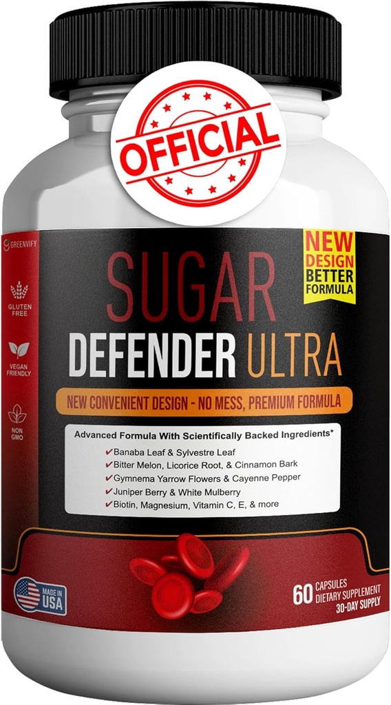 Sugar Defender Ultra - Erweiterte Formel mit Vitaminen, Mineralien, Banaba Blatt, und mehr - 60 Kapseln, Vegan, Non-GMO, Gluten-Free (1)