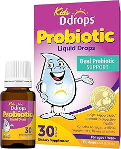 Ddrops Kids Probiotic Liquid Drops, Dual Probiotic Support, hilft Kindern Immun- und Verdauungsgesundheit, 30 Servierungen