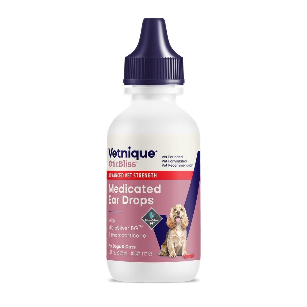 Vetnique Oticbliss Katze und Hund Ohr Infektion Behandlung | Hund Ohr Allergie Relief Tropfen, MicroSilver Hefe Infektion Behandlung für Hunde, Hydrocortison für Juckreiz, Redness Swelling (Ear Infection Drops)