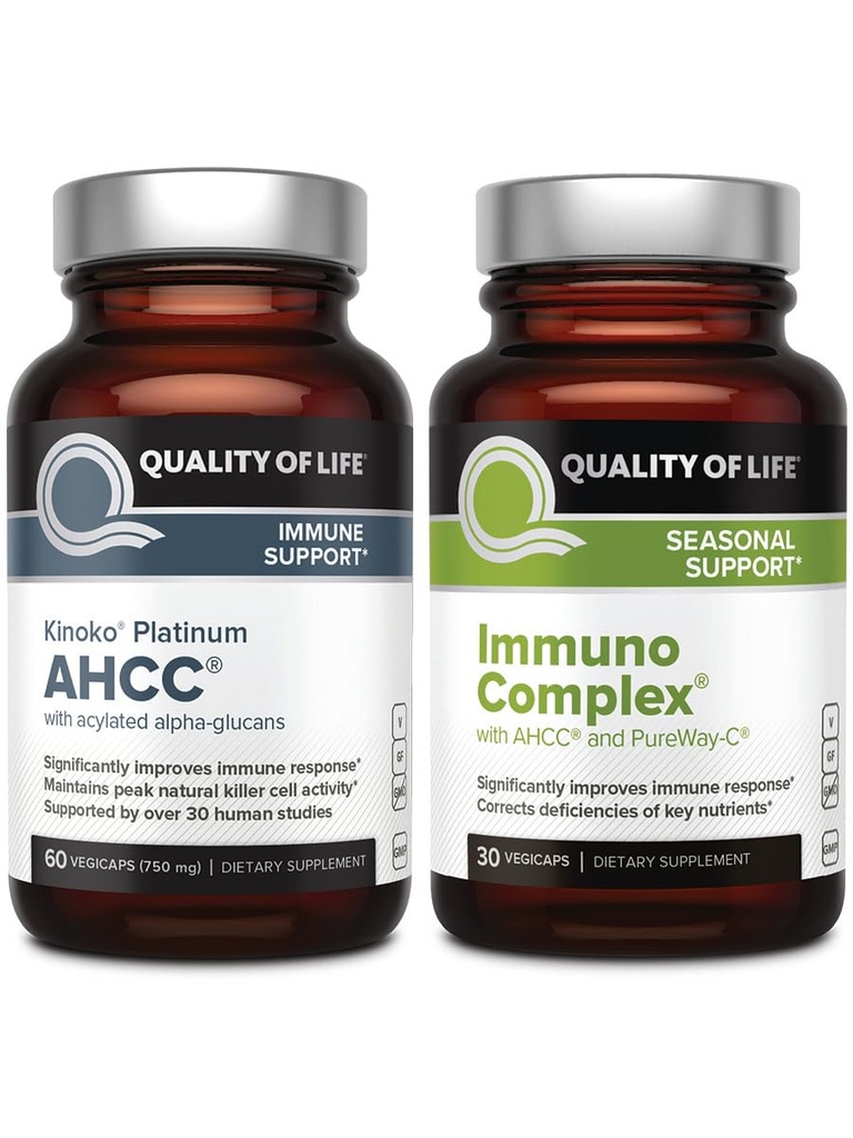 Lebensqualität AHCC Kinoko Platinum Pilzextrakt und Immunkomplex mit Vitamin C - Ultimate Immune Support Bundle