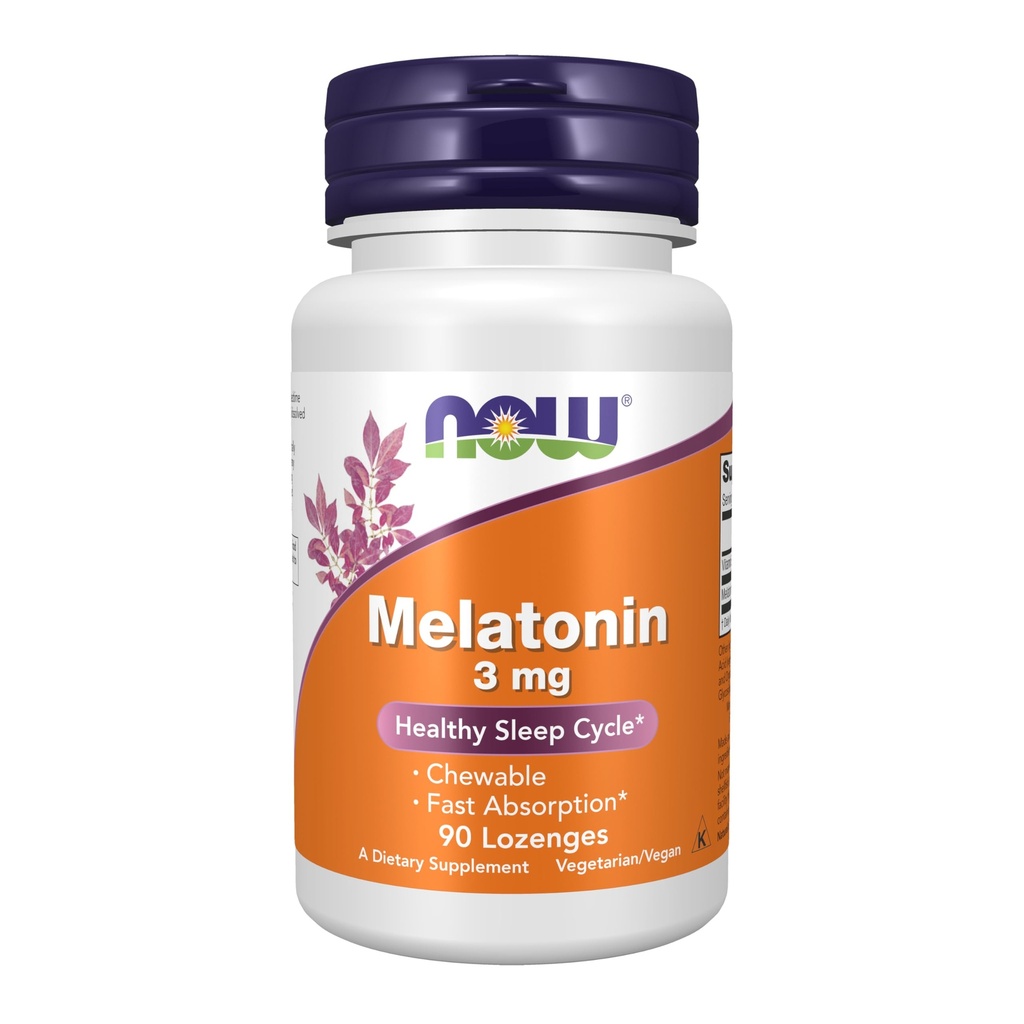 NOW Supplements, Melatonin 3 mg, Free Radical Scavenger*, Healthy Sleep Cycle*, 90 Chewable Pastillen