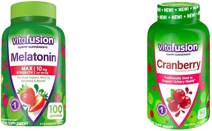 Vitafusion Melatonin 10mg Gummies 50 Tage Versorgung und Cranberry Gummis für Damen 60 Count