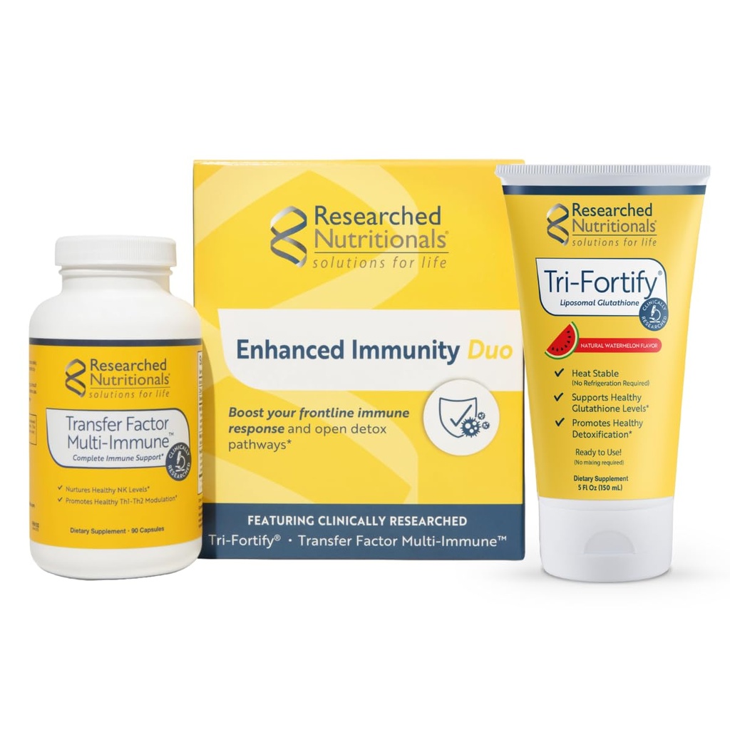 Geforschte Ernährung Liposomal Glutathione (450mg) + Colostrum & Pilze Ergänzung für Immunität - Verbesserte Immunität Duo - Tri-Fortify Watermelon + Transfer Factor Multi-Immune (2 Stück Set)