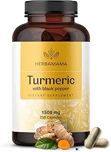 HERBAMA Curcumin Turmeric Capsules - 1500mg Curcuma Longa und Black Pepper Extract für Uric Acid & Digestive Support - Vegan, Non-GMO Turmeric Antioxidant Supplement, 250 Caps