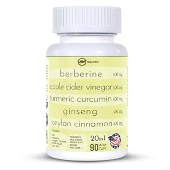 Ceylon Cinnamon Ginseng Berberine Turmeric Apfel Apfelessig Chrom Zink N-Acetyl Cystein Milk Thistle Cayenne Banaba Fenugreek Gymnema Sylvestre 20 in 1 Made in The USA - 90 Capsules