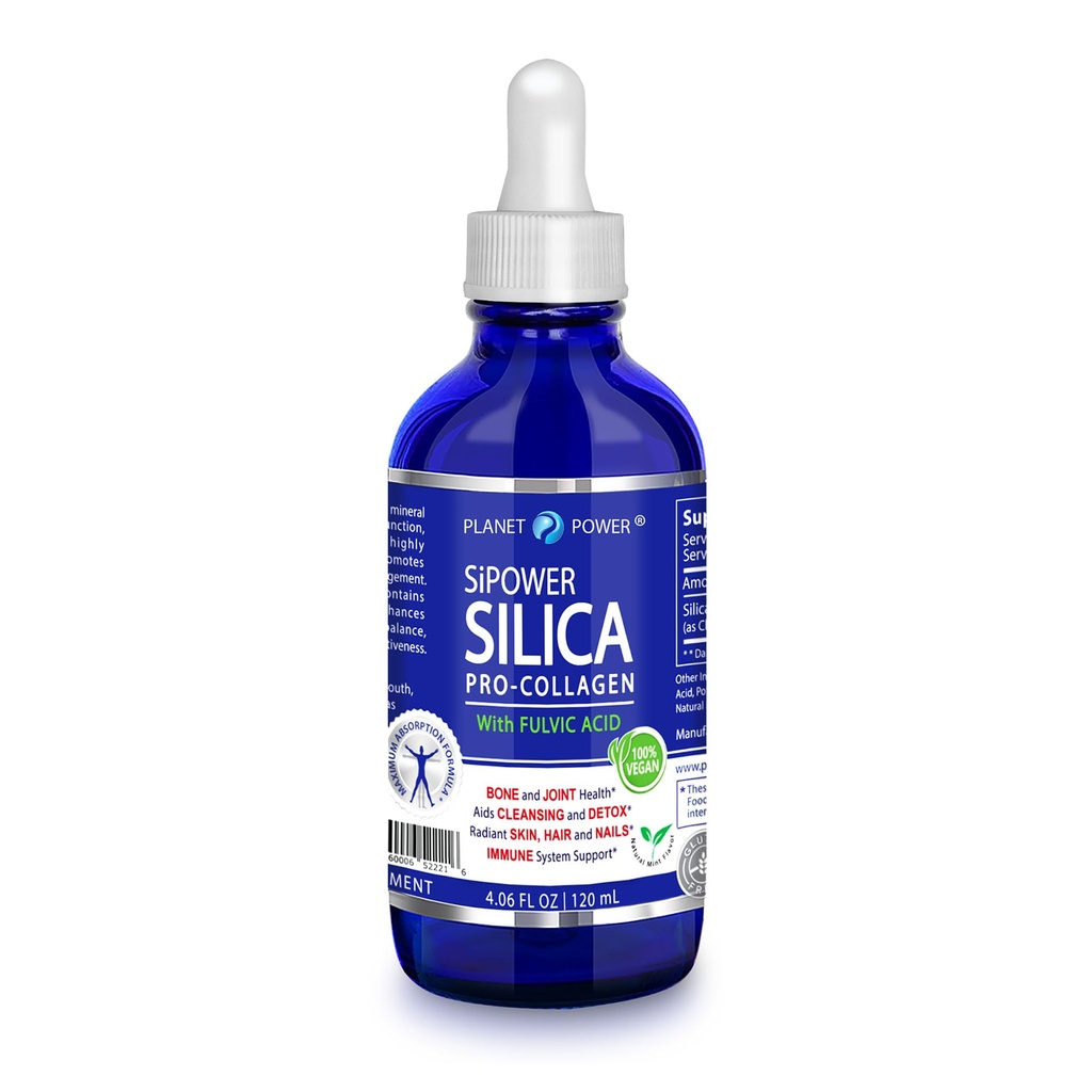 SiPower Silica Vegan Collagen, Supplement Drops-Liquid Mineral Orthosilic Säure (CH-OSA) + Fulvic Acid. Natürliche Collagen Booster für Gelenke, Knochen, Haare, Haut, Nägel, Immun- & Verdauungs-Gesundheit-4oz