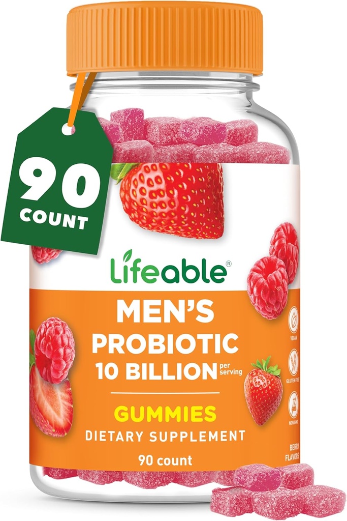 Lebensfähige Probiotika für Männer | 10 Billion CFU | Great Tasting Mens Probiotic Gummies | Vegan Probiotic for Gut Health and Immune Support | Probiotics Gummies für Männer | 90 Gummies