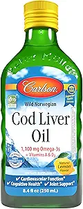 Carlson - Cod Liver Oil, 1100 mg Omega-3s, Liquid Fish Oil Supplement, Wild-Caught Norwegian Arctic, Sustainable Sourced Nordic Liquid, Zitronen, 250 ml