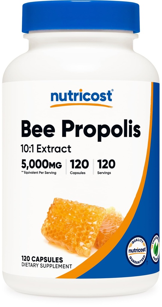 Nutricost Bee Propolis 10:1 Extrakt 5.000mg Äquivalent, 120 Kapseln - Glutenfrei, Non-GMO, Vegetarische Nahrungsergänzung, von 500mg von 10:1 Extrakt