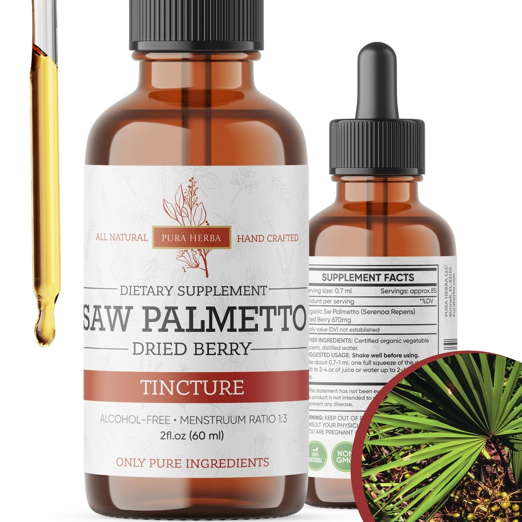 Saw Palmetto Tincture | Premium Alkoholfreie Kräuterextrakt aus Saw Palmetto Beeren | Liquid Botanical Supplement | Traditionelle Kräuterformel | Made in USA - 2 oz (60 ml)