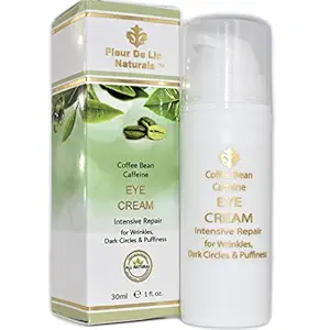 Fleur De Lis Naturals Coffee Bean Caffeine Anti Aging Eye Cream for Dark Circles, Eye Bags, Fine Lines, Puffiness. Best Anti Aging Eye Cream Moisturizer for Wrinkles, Crows feet, Puffy Eyes