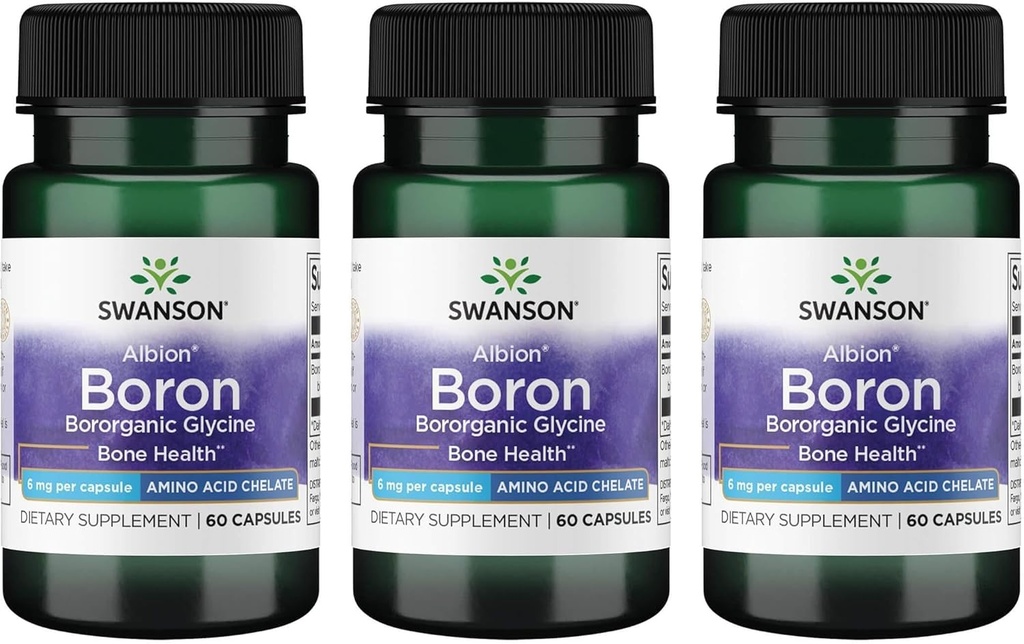 Swanson Boron von Albion - Boroganic Glycine Supplement Unterstützung Joint Health & Bone Health - Hohe Absorption Formel Mai Unterstützung Gesamt Balance - (60 Kapseln, 6mg Jeder) (3 Packung)