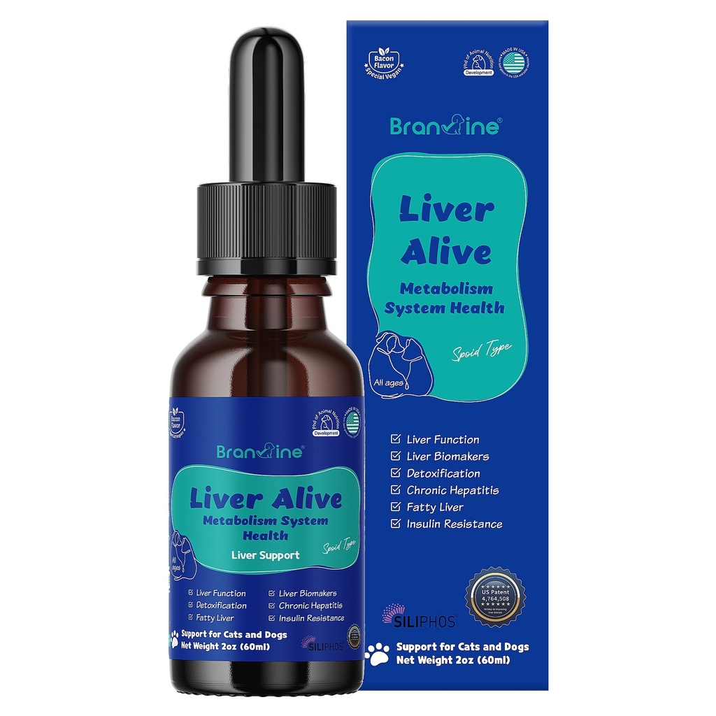 Liver Alive Metabolism System Gesundheit für Hunde und Katzen - Funktion, Fett, Detox, Chronische Hepatitis mit SILIPHOS®, TUDCA, Same Vegan Bacon Flavor (60ml)
