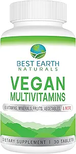 Best Earth Naturals Vegan Multivitamine mit 80 Schlüsselnährstoffen für Wohlbefinden und Vitalität 30 Count
