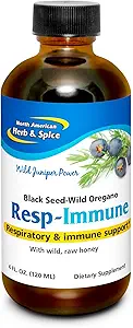 NORTH AMERICAN HERB & SPICE Resp-Immune - 4 Unzen - Atem- und Immununterstützung - Schwarzer Seed, Oregano P73 Öl- und Rohhonig - Mycellized for Optimal Absorption - Non-GMO - 78 Servietten