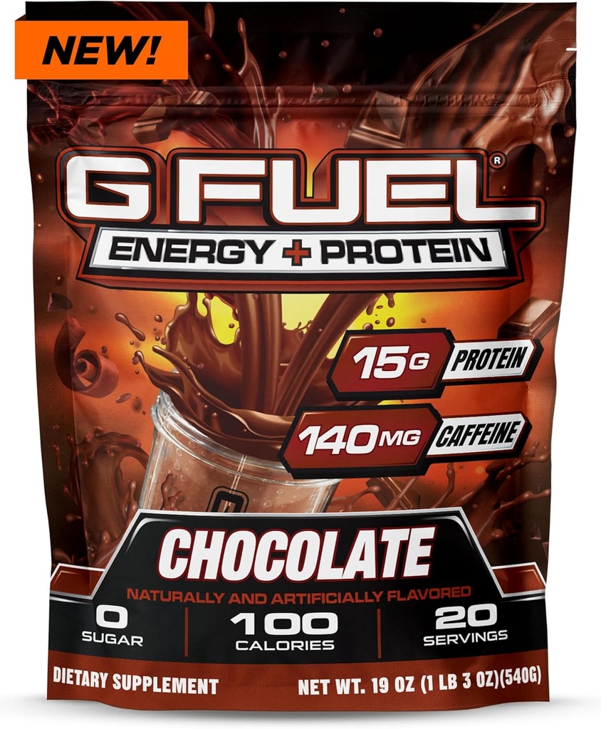 G Fuel Protein + Energy Drink Powder, Pre Workout Caffeine Mix for Gaming, Sugar Free Focus Amino, Vitamin + Antioxidantien, 19oz (Chocolate, 20 Portionen)