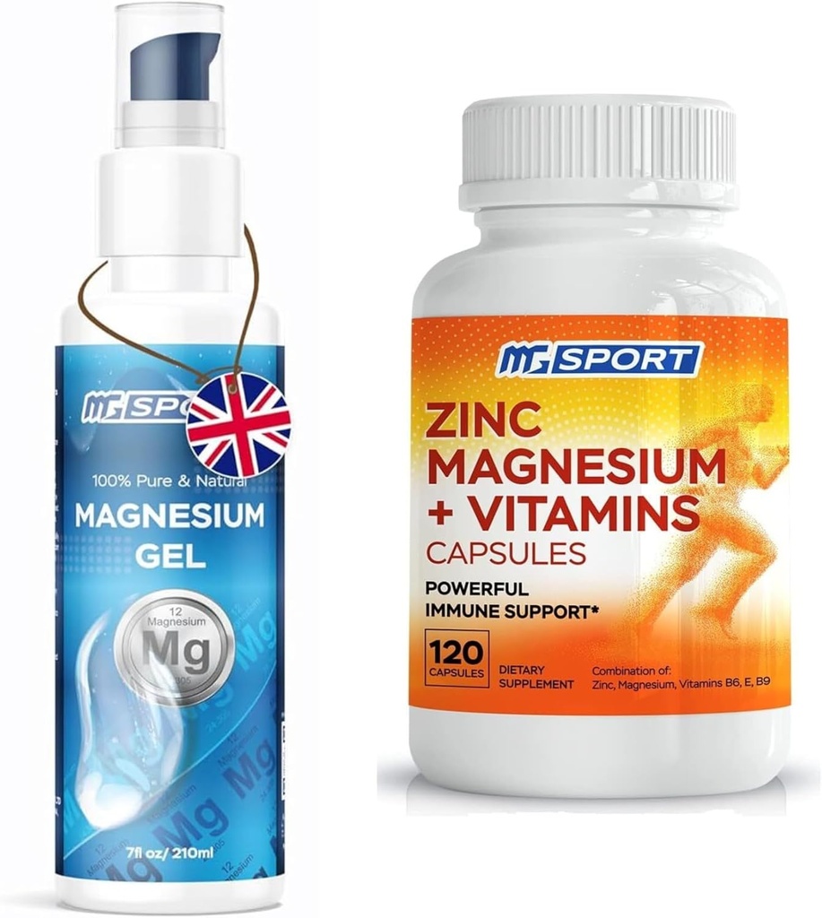 Hohe Absorption Zink und Magnesium Bundle für Muskelrückgewinnung - Zinkergänzung und transdermales Magnesium Gel für Leg Cramps