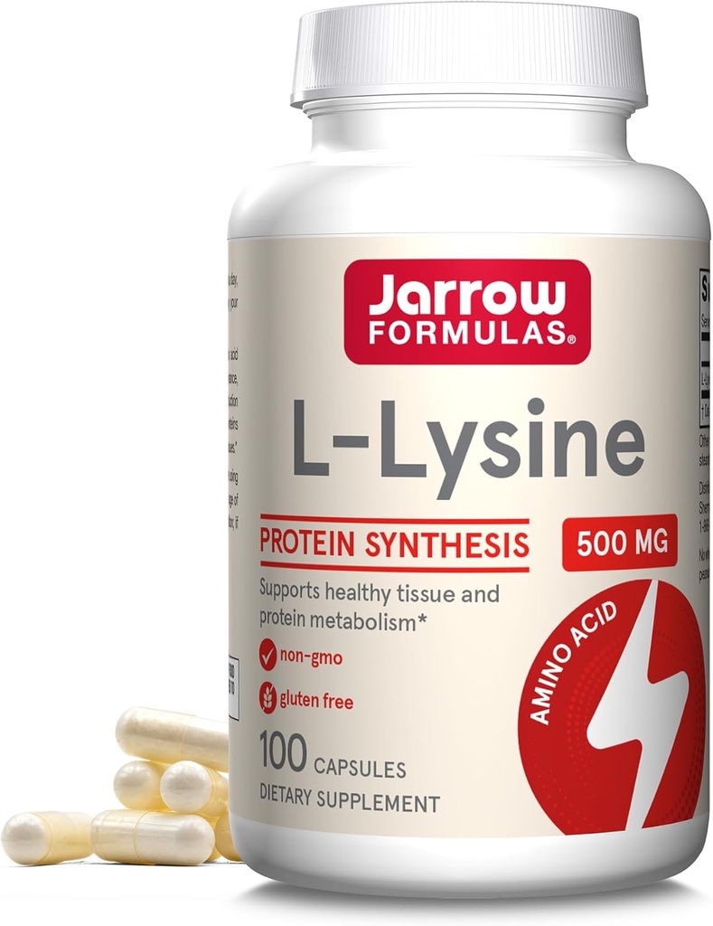 Jarrow Formeln L-Lysine 500 mg, Nahrungsergänzungsmittel, Aminosäure für Proteinsynthese und gesunde Gewebeunterstützung, 100 Kapseln, 100 Tage Versorgung