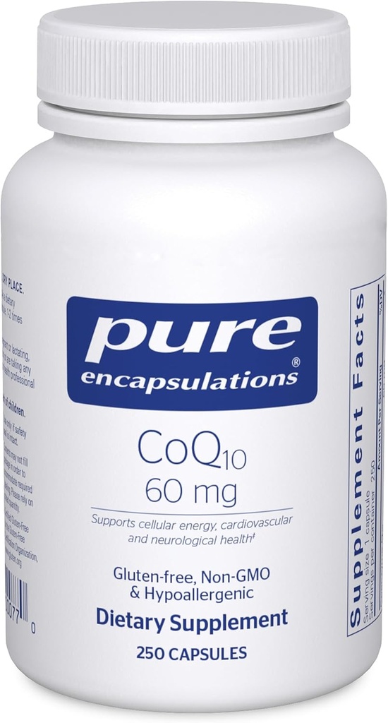 Pure Encapsulations CoQ10 60 mg | Coenzym Q10 Ergänzung für Energie, Antioxidantien, Gehirn und zelluläre Gesundheit, Kognition und Herz-Kreislauf-Unterstützung* | 250 Kapseln
