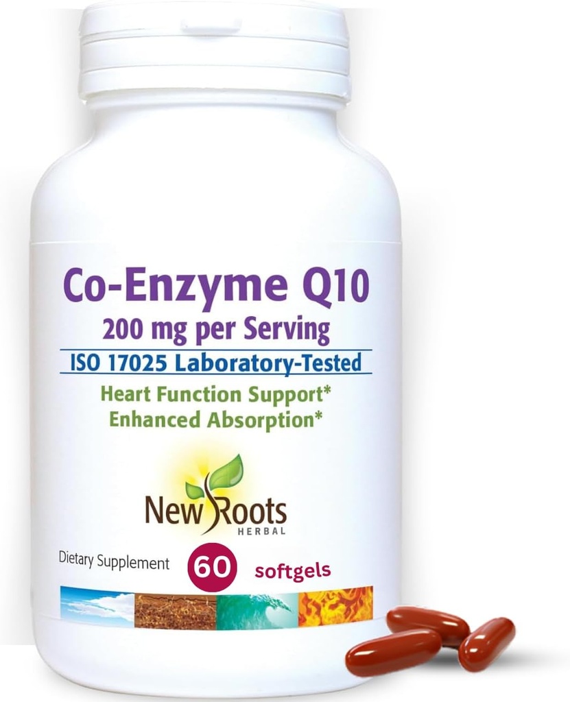 NEU ROOTS HERBAL CoQ10 Supplement Coenzym Q10 (60 Softgels) 200 mg | Naturopathic Doctor Formuliert für Herz- und Energieunterstützung | Hergestellt mit natürlicher Fermentation