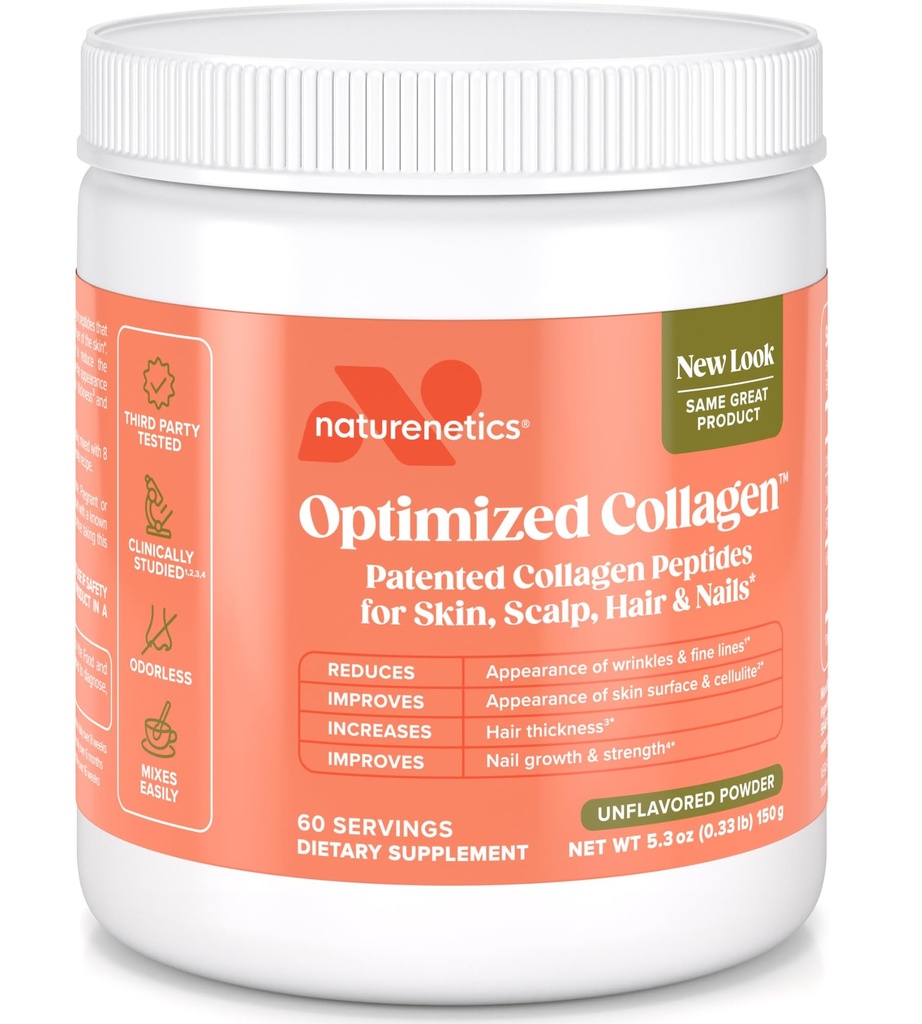 Naturenetics Haar, Haut und Nägel Collagen Peptide – Unterstützt Haut Hydration & Haarstärke – Bioverfügbar hydrolysiertes Collagen – Unflavored, einfach zu mischen – Paleo & Keto-Friendly – 60 Servierungen*