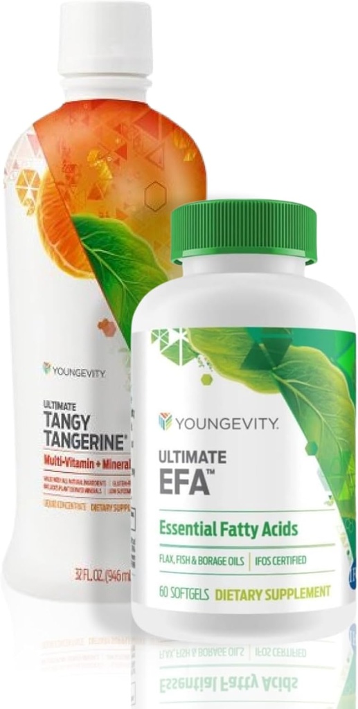Youngevity Essential 90 Pak - Ultimate All-in-One Multivitamin Combo - Ultimate Tangy Tangerine + Ultimate EFA - 90 Essential Vitamins, Mineralien, Aminosäuren, Fettsäuren (30 Portionen)