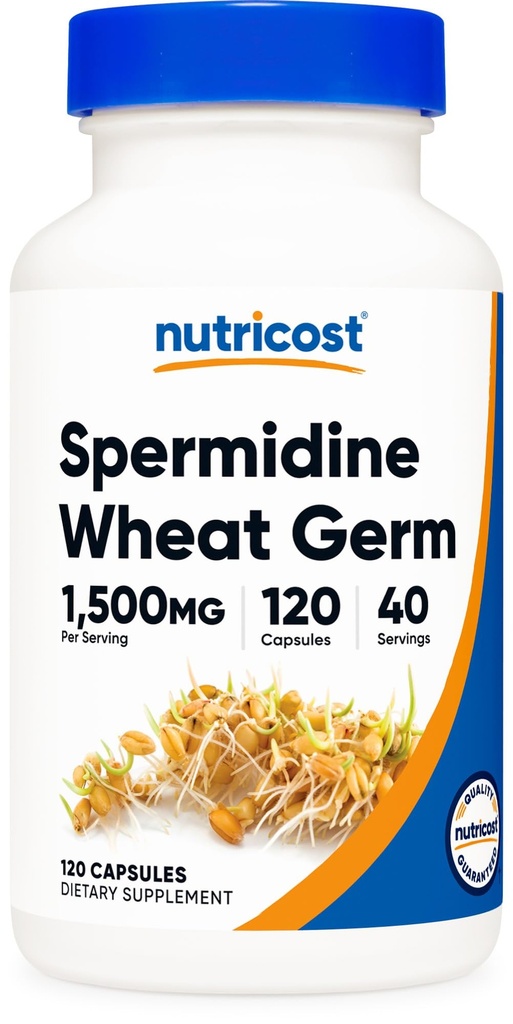 Nutricost Spermidin Weizen Germ Extrakt Ergänzung, 1500mg Weizen Germ Extrakt, 120 Kapseln - 15mg Equivalent Spermidin pro Servierung, 40 Servierungen, Vegetarisch und nicht-GVO