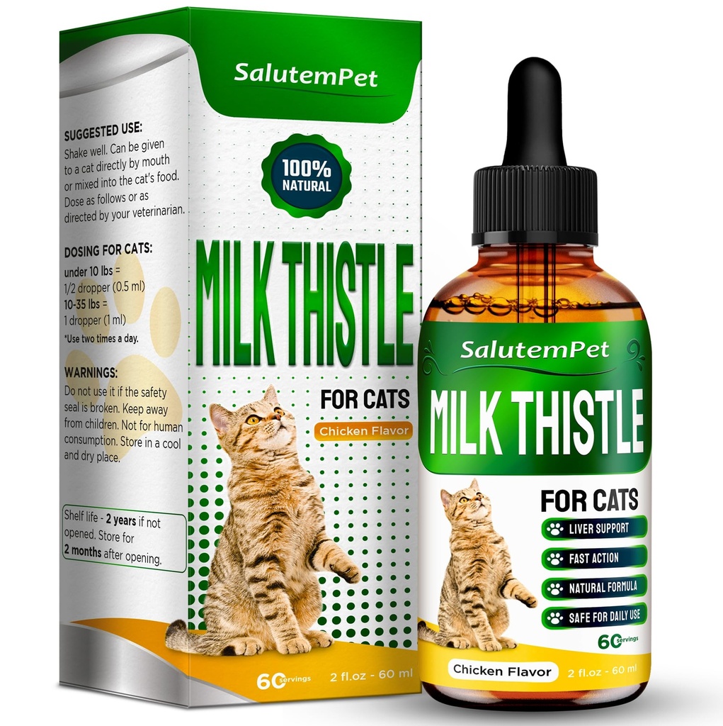 Сat Kidney Support | Milchdistel für Katzen | Kräuterergänzung für Kätzchen & Erwachsene | Lösung für alle Rassen | Pflege für Leber | Сhicken Flavor | 2 Oz