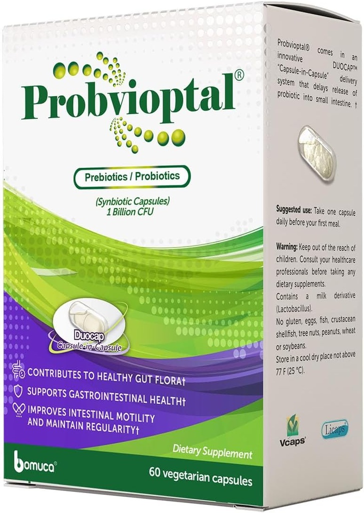 Probvioptal, 60 Kapseln (168 Einheiten), Probiotics & Prebiotics, Duocap, 1 Billion CFU, Glutenfrei
