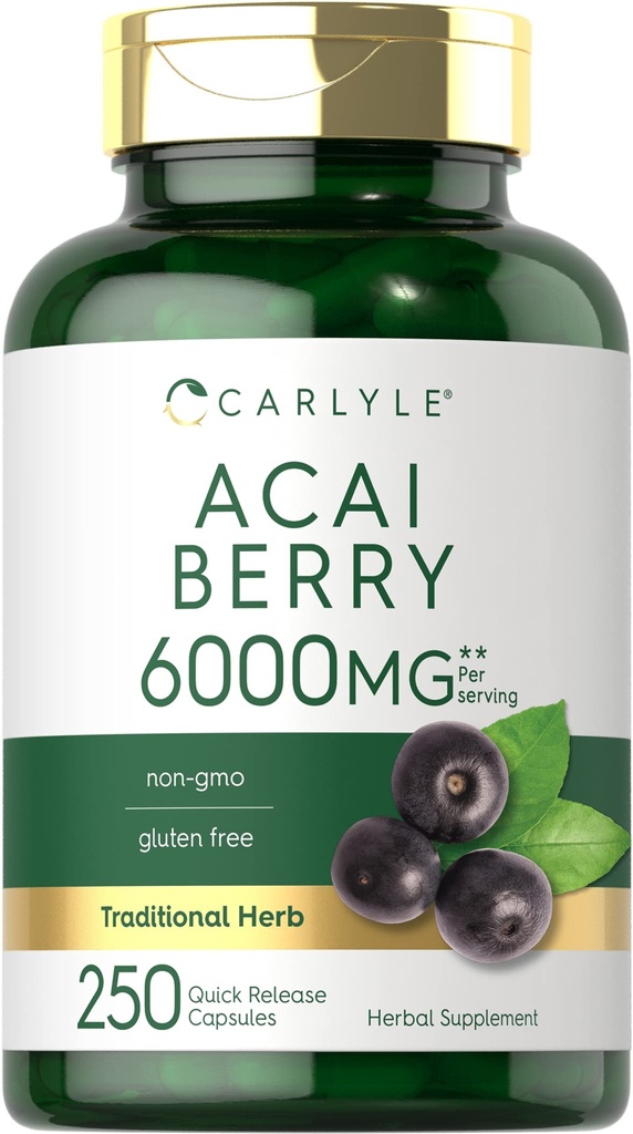 Carlyle Acai Berry Supplement | 250 Capsules | Traditional Herbal Extract | Non-GMO & Gluten Free