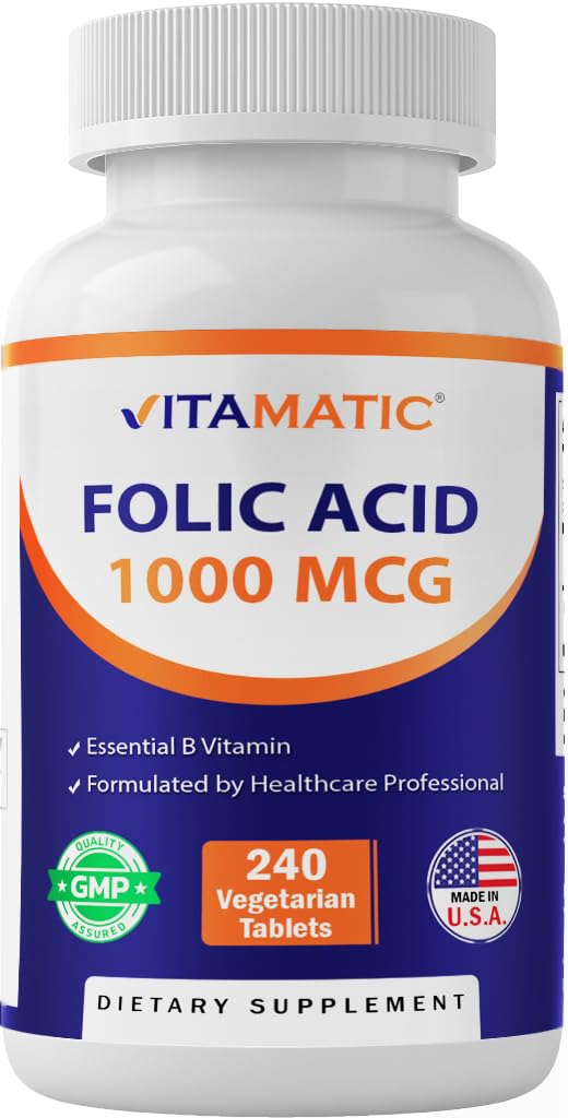 Vitamatic Folic Acid 1000 mcg (1 mg) - Vegetarische Tabletten - 1667 mcg DFE - Vitamin B9 (240 Zähler (Pack von 1))