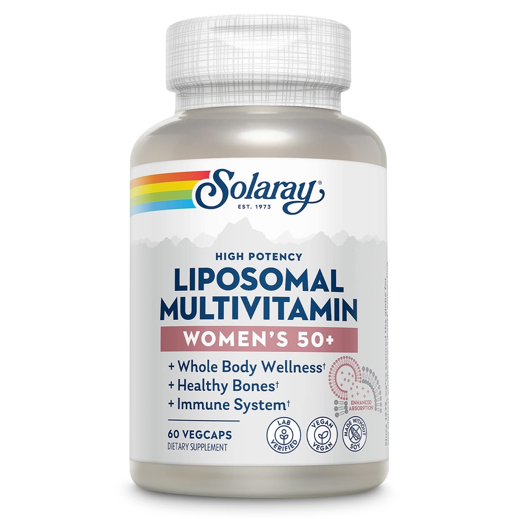 SOLARAY Liposomal Multivitamin für Frauen 50 Plus, Enhanced Absorption mit Eisen, Vitamin D, Vitamin C, B12, Biotin & More, Immununterstützung & Knochengesundheit, Vegan, 30 Servietten, 60 VegCaps