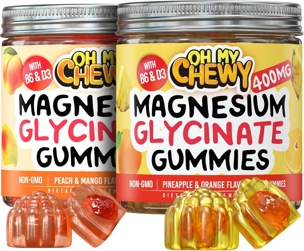 Magnesium Gummis Bundle – 2 Flaschen (je 60) – Ananas Orange & Peach Mango
