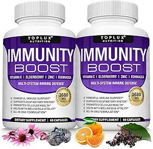10 in 1 Immunität Boost Immun Support Supplement â€â 1650mg Hergestellt mit Elderberry, Vitamin C, Zink, Echinacea & Probiotika für Immunsystem Booster, Unterstützung Gesundes Atmungssystem, 2x 60 Kapsel